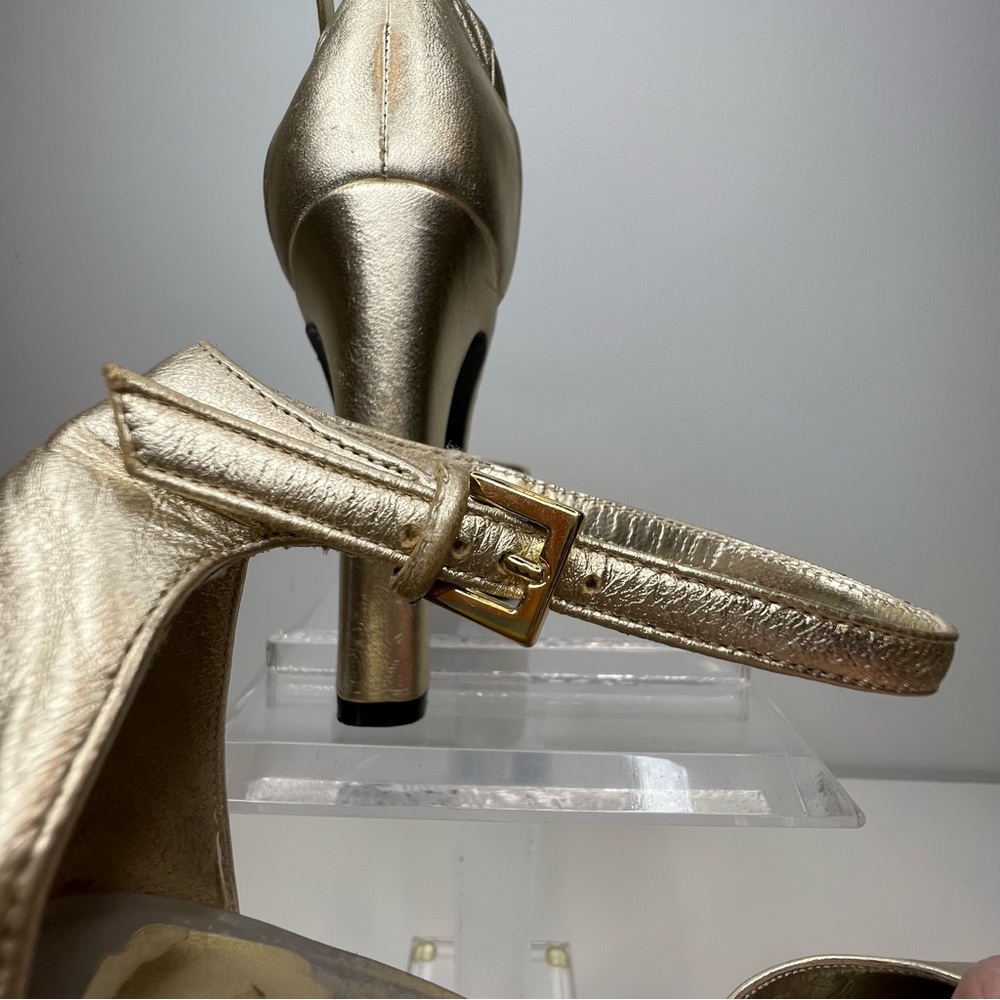 Gucci Metallic Gold Platform Ankle-Strap Pumps - Picture 11 of 16